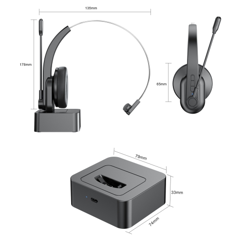 Bluetooth Headset for Computer,Single-Ear Wireless Headset with Noise Cancelling Microphone for Office & Truckers,Over-Ear 2.4G Bluetooth Headphone