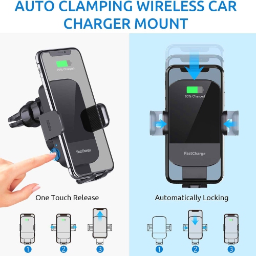 Wireless Car Charger,Fast Charging Phone Holder,3 in 1 Phone Mount Auto Clamping Car Accessories