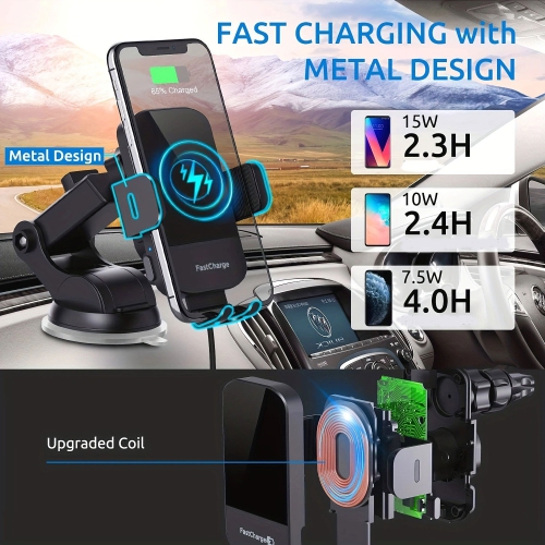Wireless Car Charger,Fast Charging Phone Holder,3 in 1 Phone Mount Auto Clamping Car Accessories