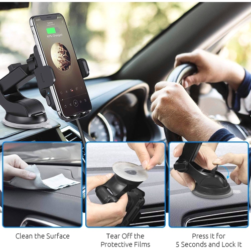 Wireless Car Charger,Fast Charging Phone Holder,3 in 1 Phone Mount Auto Clamping Car Accessories