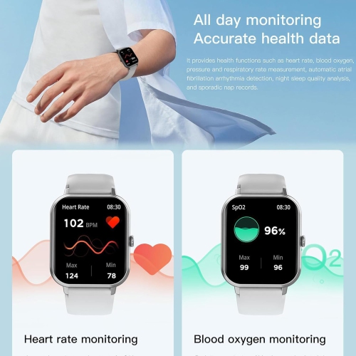 Touchscreen Smart Watch, IP67 Waterproof, Mesh Ring Bracelet, Over 100 Sports Modes, 1.83 Inch Square Screen Multi-Function Sports Health Watch - Pink