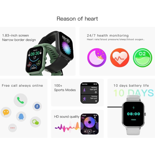 Touch Screen Smart Watch, IP67 Waterproof, Mesh Ring Bracelet, Over 100 Sports Modes, 1.83 Inch Square Screen Multi-Function Sports Health Watch -