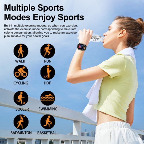 Touch screen smartwatch, IP67 waterproof, solid steel band, over 100 sports modes, 1.83-inch square screen multi-function sports health watch - silver