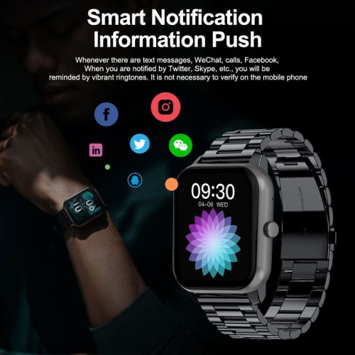 Touch screen smartwatch, IP67 waterproof, solid steel band, over 100 sports modes, 1.83-inch square screen multi-function sports health watch - silver