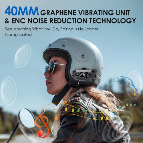 Bluetooth Motorcycle Helmet Headset 1000mAh Battery Waterproof Noise Reduction BT 5.3 Headphones With LED Screen FM Function