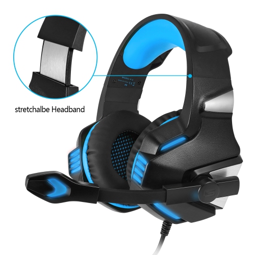 Casque de jeu avec fil V3 pour Xbox One, PS4, PC, Switch avec micro à suppression du bruit, lumière LED, son ambiophonique stéréo basse - Bleu noir