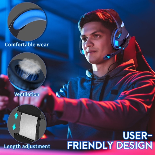 Casque de jeu avec fil V3 pour Xbox One, PS4, PC, Switch avec micro à suppression du bruit, lumière LED, son ambiophonique stéréo basse - Bleu rouge