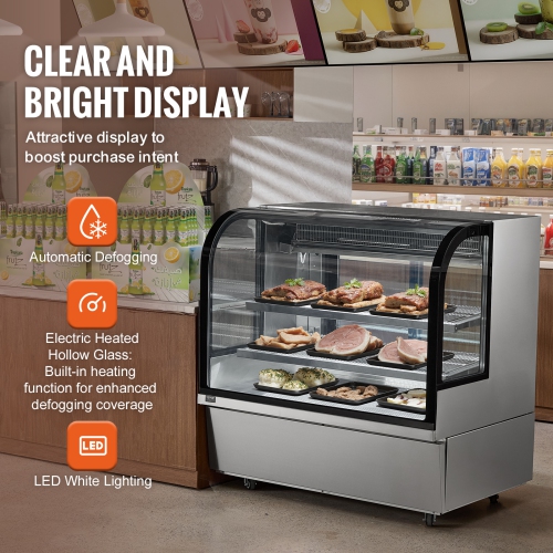 VEVOR 18 Cu.Ft./505L Refrigerated Display Case, Large Pastry Display Case, 2-Tier Commercial Display Refrigerator with LED Lighting, Downdraft