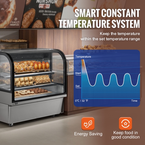 VEVOR 18 Cu.Ft./505L Refrigerated Display Case, Large Pastry Display Case, 2-Tier Commercial Display Refrigerator with LED Lighting, Downdraft