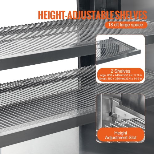 VEVOR 18 Cu.Ft./505L Refrigerated Display Case, Large Pastry Display Case, 2-Tier Commercial Display Refrigerator with LED Lighting, Downdraft