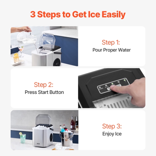 VEVOR Countertop Ice Maker, 9 Cubes Ready in 6 Mins, 26lbs in 24Hrs, Self-Cleaning Portable Ice Maker with Ice Scoop and Basket, Ice Machine with 2