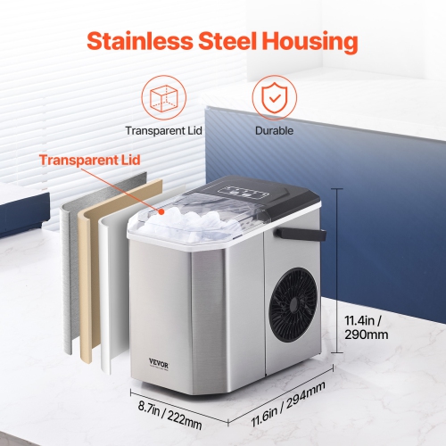 VEVOR Countertop Ice Maker, 9 Cubes Ready in 6 Mins, 26lbs in 24Hrs, Self-Cleaning Portable Ice Maker with Ice Scoop and Basket, Ice Machine with 2