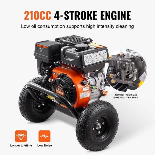 VEVOR 3500 PSI 2.6 GPM Gas Pressure Washer, Gas Powered Pressure Washer with Aluminum Pump, Spray Gun and Extension Wand, 5 Nozzle Set, for Cars,
