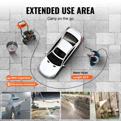 VEVOR 3500 PSI 2.6 GPM Gas Pressure Washer, Gas Powered Pressure Washer with Aluminum Pump, Spray Gun and Extension Wand, 5 Nozzle Set, for Cars,