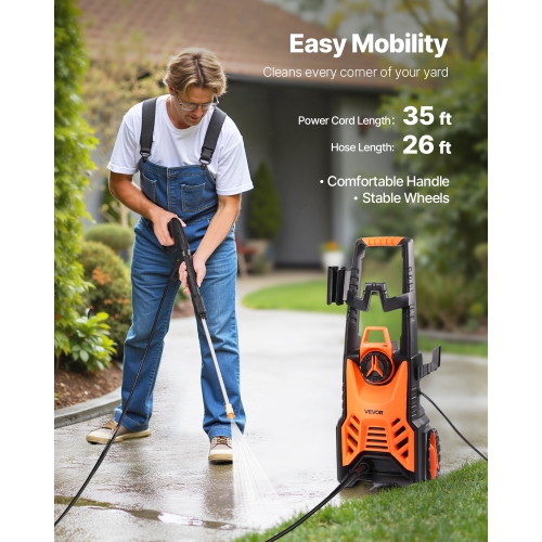 VEVOR 4500 PSI and 3.2 GPM Max Electric Pressure Washer, High Power Pressure Cleaning Machine with 4 Quick Connect Nozzles and a Foam Cannon, Ideal
