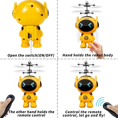 Children's Safe Flying Robot Toy - Gesture Control, Automatic Hovering, Anti-collision, Rechargeable, Indoor and Outdoor Games, With Remote Control,