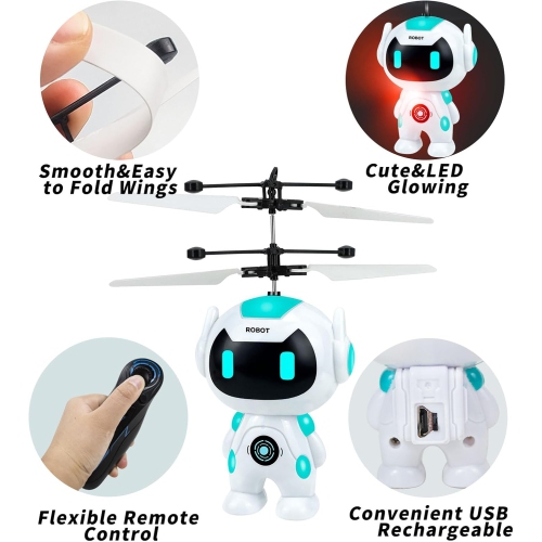 Children's Safe Flying Robot Toy - Gesture Control, Automatic Hovering, Anti-collision, Rechargeable, Indoor and Outdoor Games, With Remote Control,