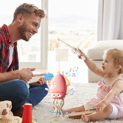 Stress relief dancing octopus robot toy - obstacle avoidance and sliding, encourages crawling, dynamic sound and light, simulated fishing, children's