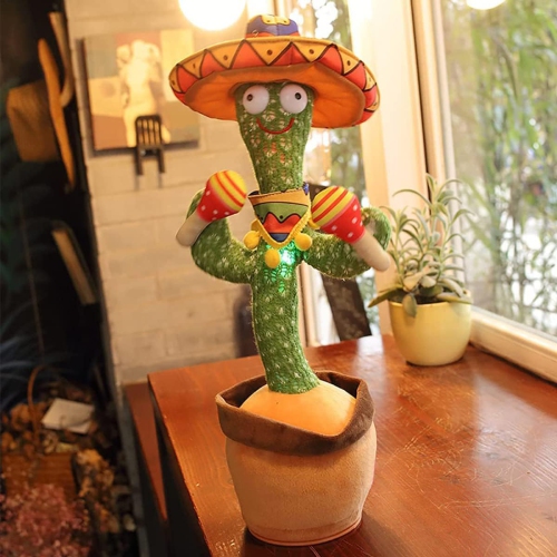 Singing and Dancing Cactus Plush Toy - Interactive Talking, Recording, Lighting, Dancing, USB Rechargeable, 120 Songs - Fun Gift for Kids