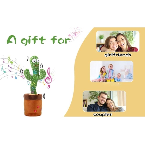 Singing and Dancing Cactus Plush Toy - Interactive Talking, Recording, Lighting, Dancing, USB Rechargeable, 120 Songs - Fun Gift for Kids