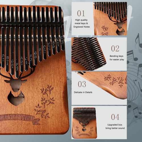 Portable 21-key thumb piano - hand-carved wooden kalimba with musical notes, suitable for children and adult beginners, is an ideal musical