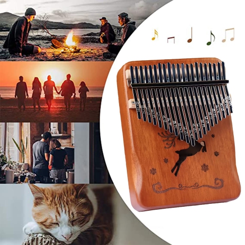Portable 21-key thumb piano - hand-carved wooden kalimba with musical notes, suitable for children and adult beginners, is an ideal musical