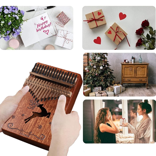 Portable 21-key thumb piano - hand-carved wooden kalimba with musical notes, suitable for children and adult beginners, is an ideal musical
