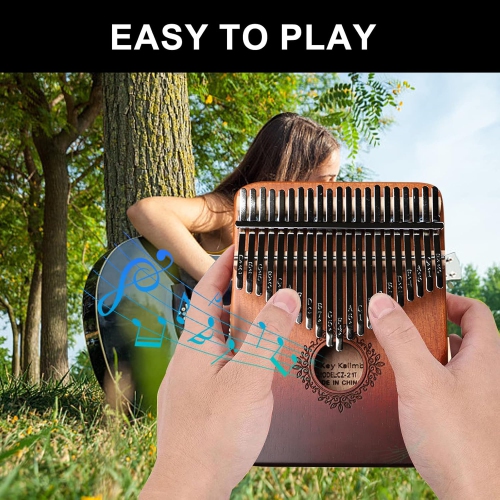 Portable 21-key thumb piano - hand-carved wooden kalimba with musical notes, suitable for children and adult beginners, is an ideal musical