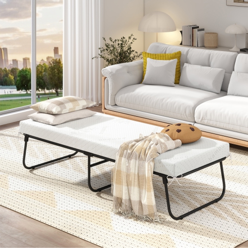 Gymax 75'' x 31'' Folding Bed w/ Memory Foam Breathable Mesh & Heavy-Duty Metal Frame