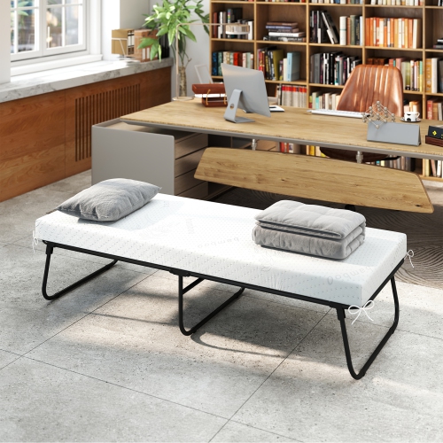 Gymax 75'' x 31'' Folding Bed w/ Memory Foam Breathable Mesh & Heavy-Duty Metal Frame