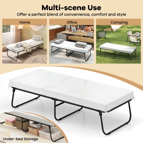 Gymax 75'' x 31'' Folding Bed w/ Memory Foam Breathable Mesh & Heavy-Duty Metal Frame