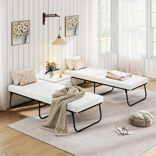 Gymax 75'' x 31'' Folding Bed w/ Memory Foam Breathable Mesh & Heavy-Duty Metal Frame