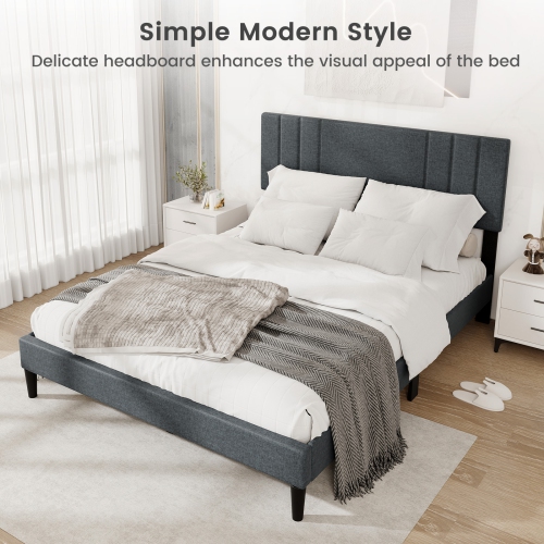 Gymax Twin / Full / Queen Size Bed Frame w/ Vertical Channel Tufted Headboard & Wooden Slats