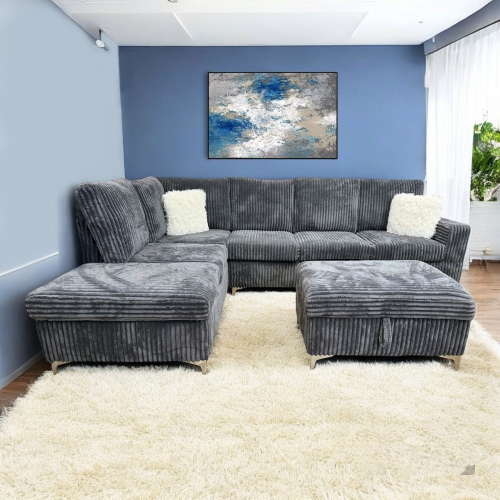 Cosmic Homes – Canapé modulaire réversible Scott avec chaise de rangement, plateau rabattable et pouf gris
