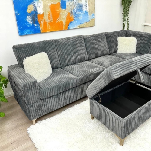 Cosmic Homes – Canapé modulaire réversible Scott avec chaise de rangement, plateau rabattable et pouf gris