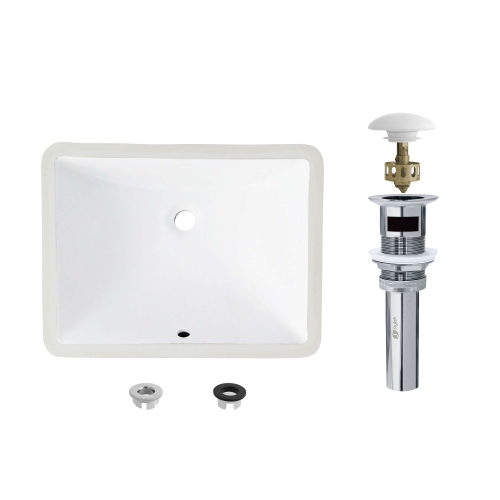Évier de salle de bain rectangulaire sous comptoir blanc, 20,75&nbsp;po larg. X 15,5&nbsp;po prof. avec drain escamotable
