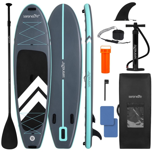 SereneLife 10’ Inflatable Stand Up Paddle Board with Premium SUP Accessories - 32” Wide Stable Design with Non-Slip EVA Deck Pad, for Youth and