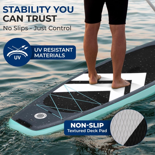 SereneLife 10’ Inflatable Stand Up Paddle Board with Premium SUP Accessories - 32” Wide Stable Design with Non-Slip EVA Deck Pad, for Youth and