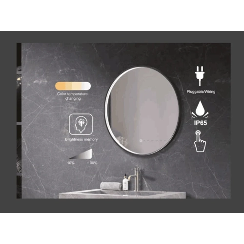 Auvabath OS-4647 75 cm Round LED Mirror – IP65 Waterproof, Copper-Free Glass, Aluminum Frame