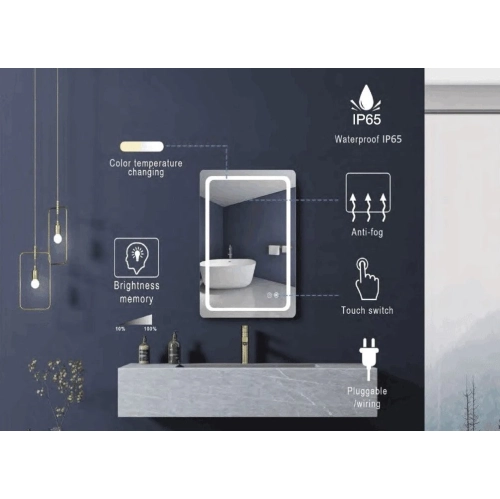 Auvabath OI-85070 Infinite 50x70 cm LED Bathroom Mirror – Rectangular, Waterproof, Copper-Free, Wall-Mounted with Aluminum Frame