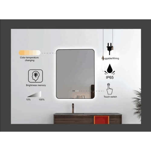 Auvabath OS-468470 70x90 cm Rectangular LED Mirror – Waterproof, Copper-Free Glass, Aluminum Back