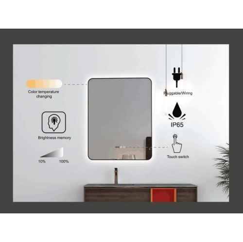 Miroir rectangulaire à DEL OS-4684-150 Shadow 150 x60 cm d'Auvabath – Écran étanche IP65, verre sans cuivre, arrière en aluminium