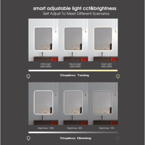 Miroir rectangulaire à DEL OS-4684-150 Shadow 150 x60 cm d'Auvabath – Écran étanche IP65, verre sans cuivre, arrière en aluminium