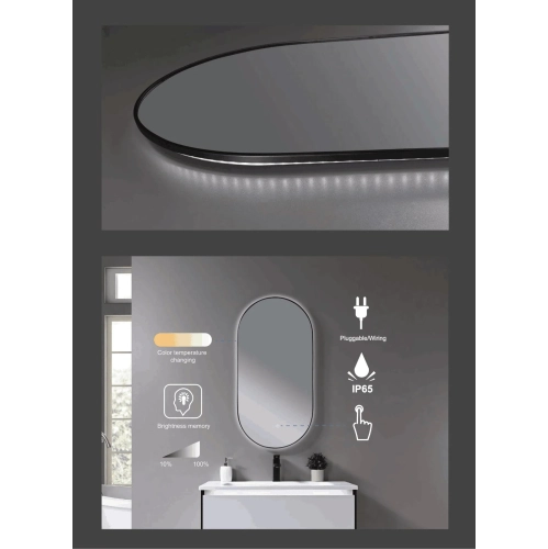 Auvabath OS-4696B Shadow 50x100 cm Oval LED Wall Mirror – Waterproof, Copper-Free, Aluminum Frame