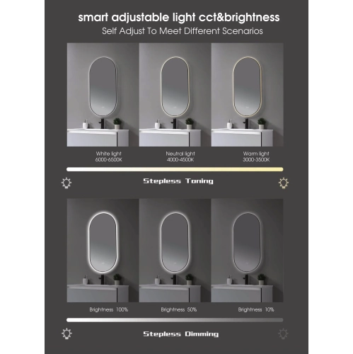 Auvabath OS-4696B Shadow 50x100 cm Oval LED Wall Mirror – Waterproof, Copper-Free, Aluminum Frame