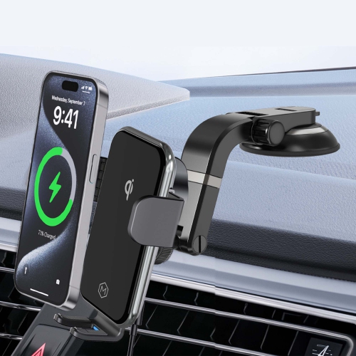 Chargeur de voiture rapide sans fil Auto Grip avec ventouse multi-angle - Certifié Qi