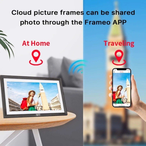 Boîte ouverte | Cadre photo numérique TUTT de 15,6” | Écran tactile Wi-Fi IPS, 32&nbsp;Go interne | Application Frameo | Sur table ou mural | Carte