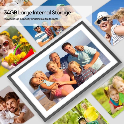 Boîte ouverte | Cadre photo numérique TUTT de 15,6” | Écran tactile Wi-Fi IPS, 32&nbsp;Go interne | Application Frameo | Sur table ou mural | Carte