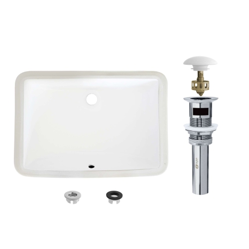 21.25"W x 14.5"D White Rectangular Undermount Bathroom Sink with Pop up Drain