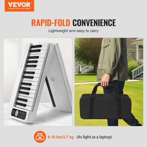VEVOR 61 Key Folding Keyboard Piano, Bluetooth & MIDI, Portable Electronic Digital Foldable Piano with Sustain Pedal Touch Sensitive Lighted Keys